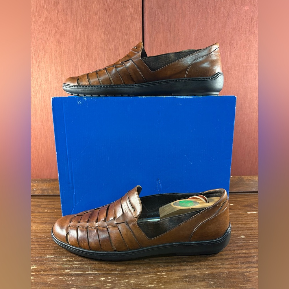 Bragano Fisherman Woven Leather Slip-On Loafer Shoe Mens Sz 12M Cole Haan Italy